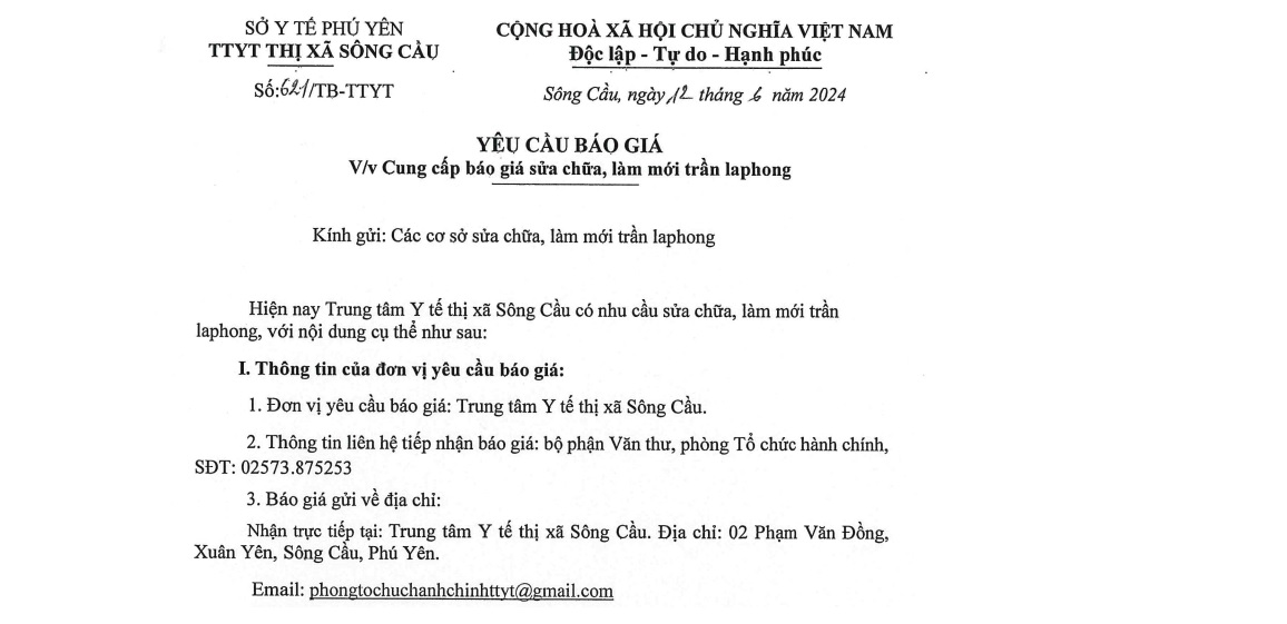 Yêu cầu báo giá sửa chữa, làm mới trần laphong